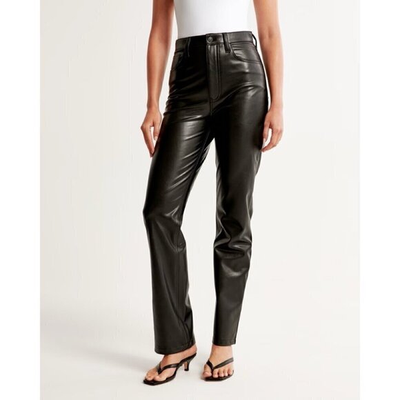 Abercrombie Vegan Faux Leather 90s Straight Ultra High Rise Crossover Pants 29 - Picture 1 of 10